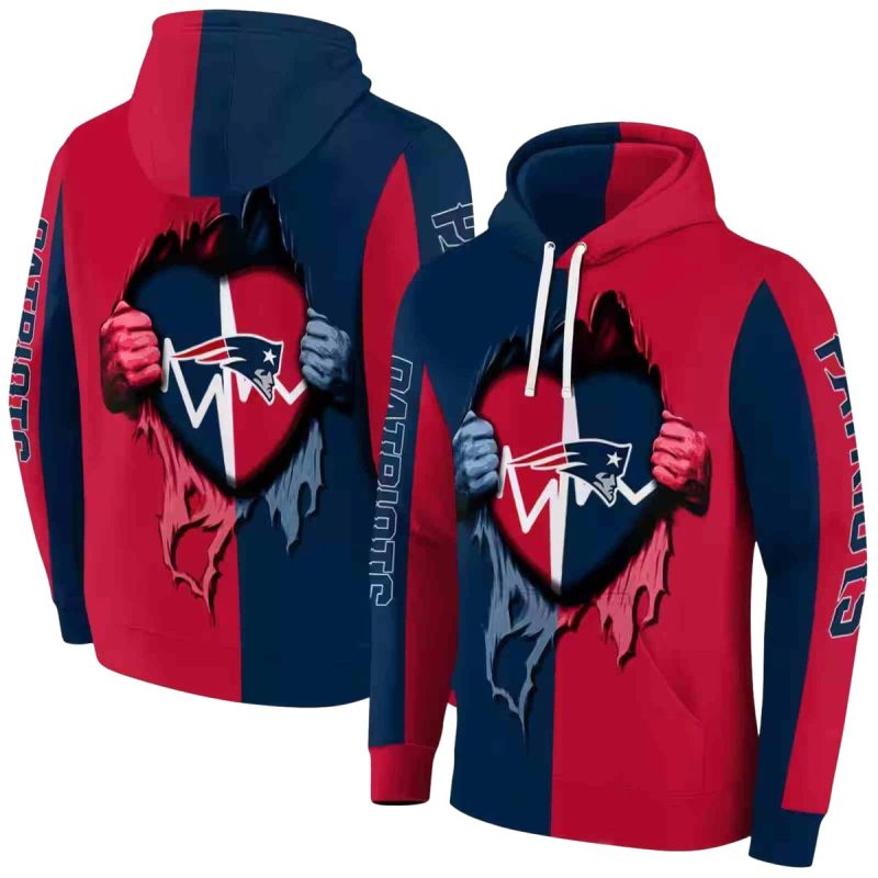 New England Patriots Heartbeat Graphic Blue Aop Hoodie 1