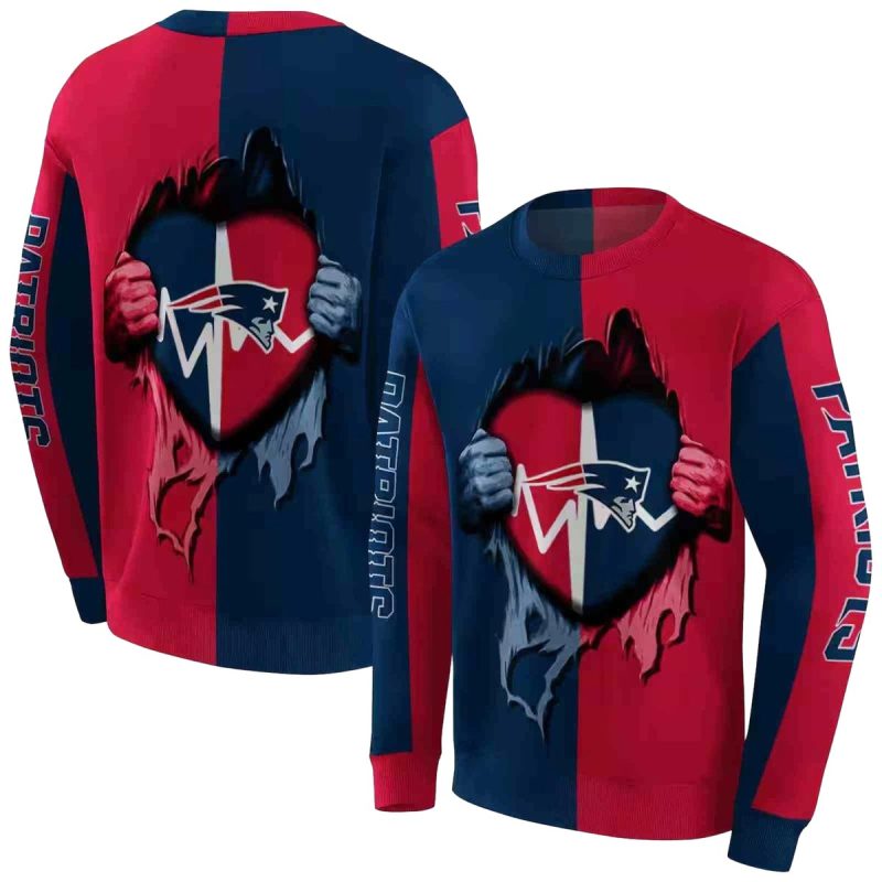 New England Patriots Heartbeat Graphic Blue Aop Sweatshirt 1
