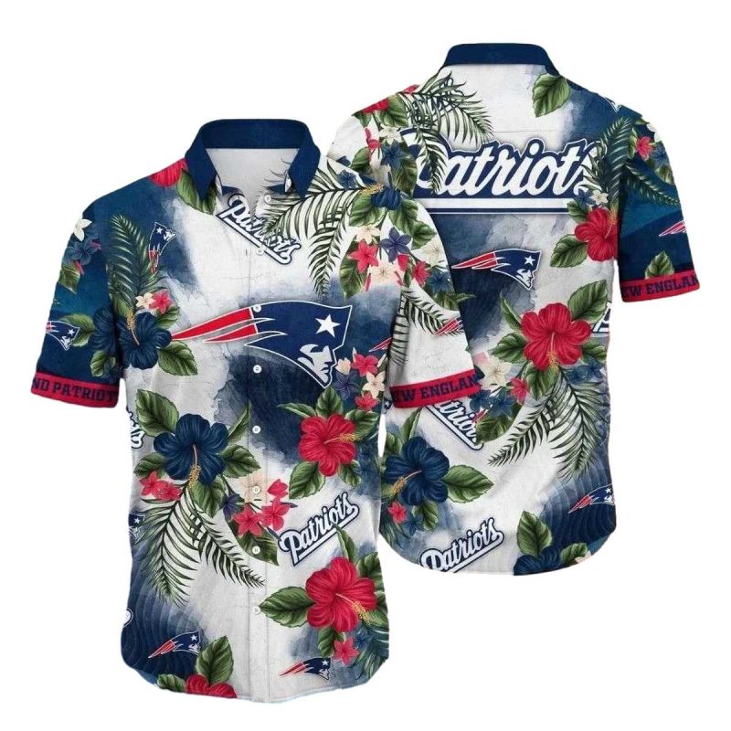 New England Patriots Hibiscus Floral White Pattern Hawaiian Shirt 1