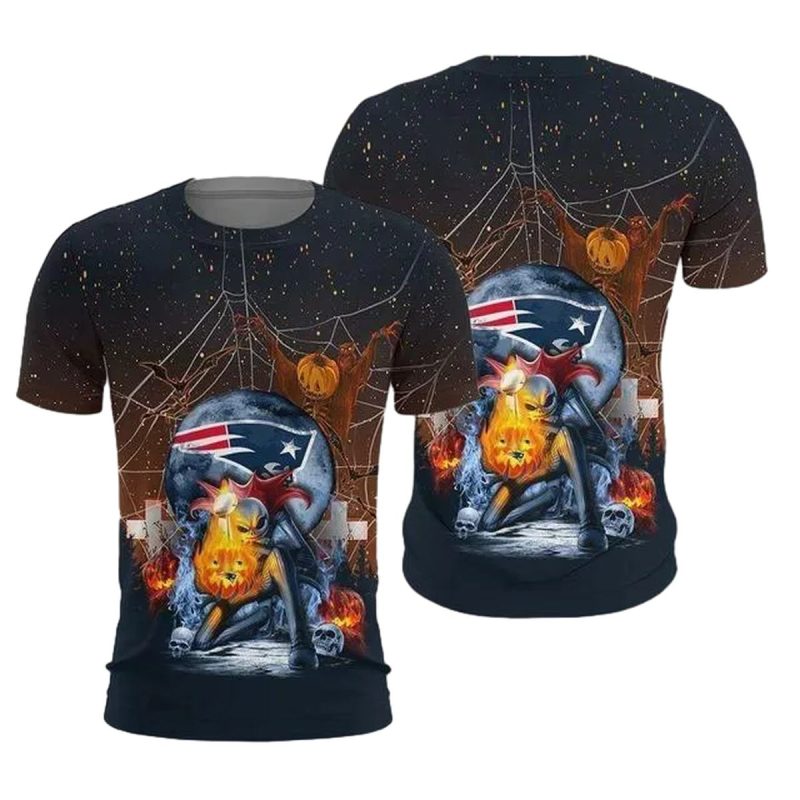 New England Patriots Horror Halloween Skeleton Aop T Shirt 1