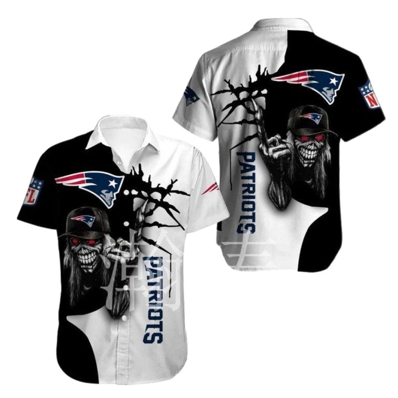 New England Patriots Iron Dead Skull Hat Hawaiian Shirt 1