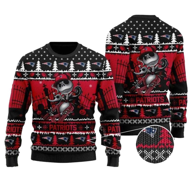 New England Patriots Jack Skellington Halloween Ugly Sweater 1
