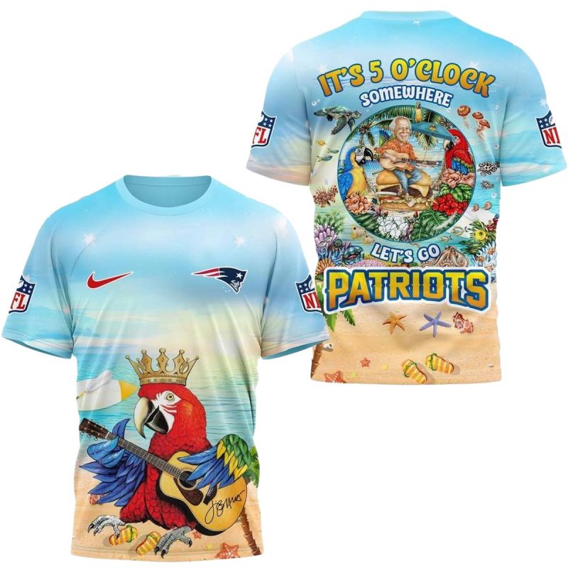 New England Patriots Jimmy Buffett Its 5 Oclock Somewhere Aop T Shirt 1
