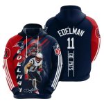 New England Patriots Julian Edelman Blue Red Stripes AOP Hoodie