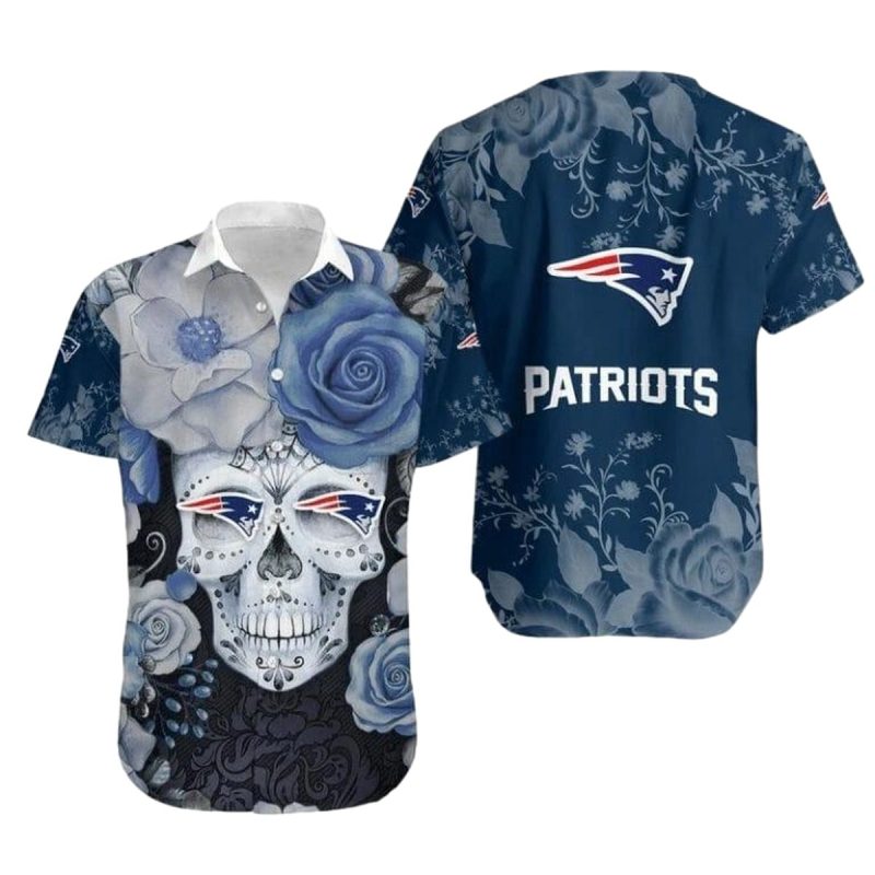New England Patriots Light Blue Rose Skull Hawaiian Shirt 1