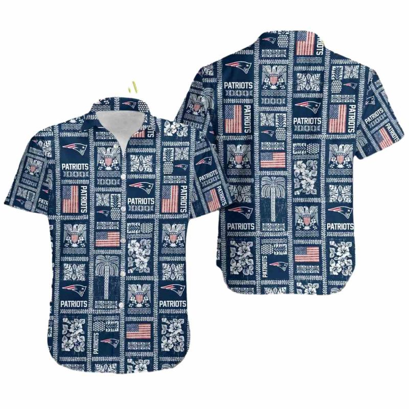 New England Patriots Logo And Flag Retro Hawaiian Shirt 1