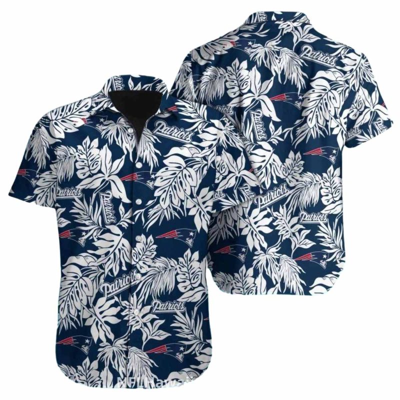 New England Patriots Logo And Tropical Leaves Hawaiian Shirt 1