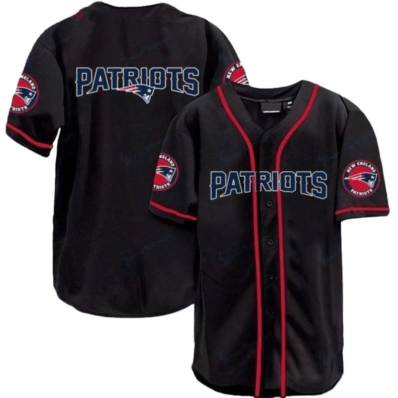 New England Patriots Logo Black Baseball Jersey 1
