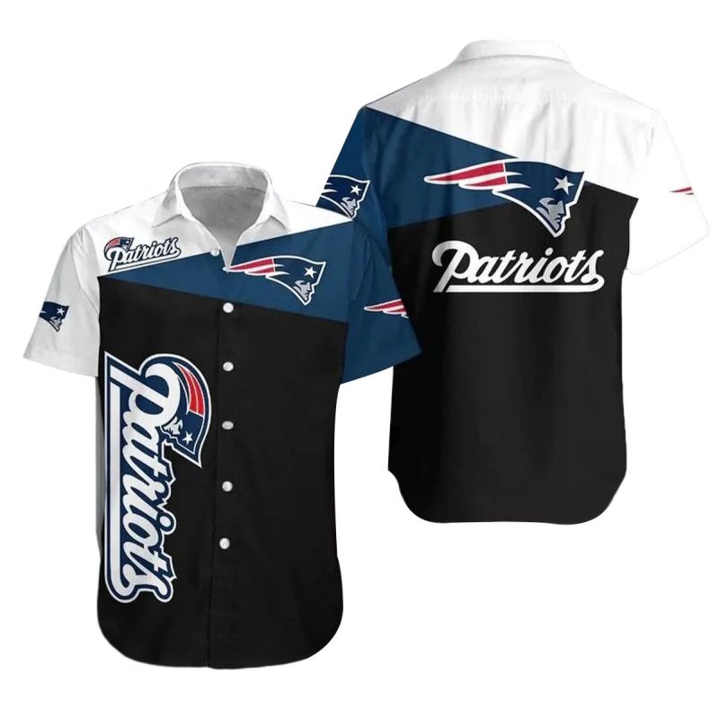 New England Patriots Logo Black White And Blue Hawaiian Shirt 1