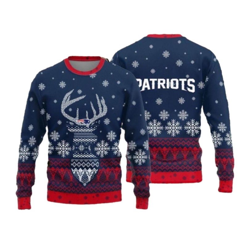 New England Patriots Logo Knitted Reindeer Ugly Sweater 1