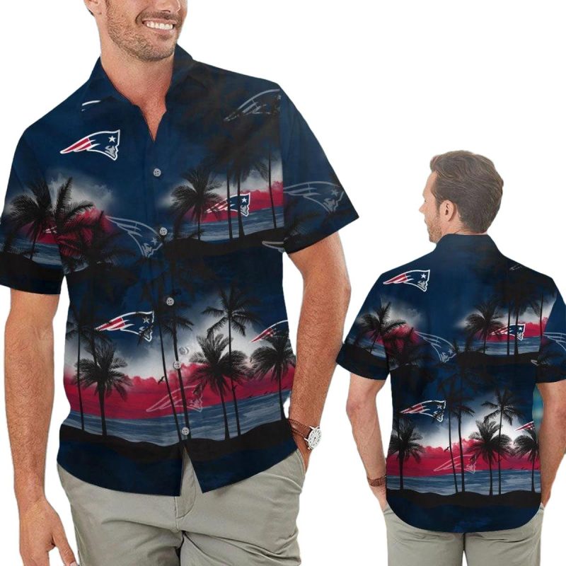 New England Patriots Logo Sunset Coconut Tree Hawaiian Shirt 1