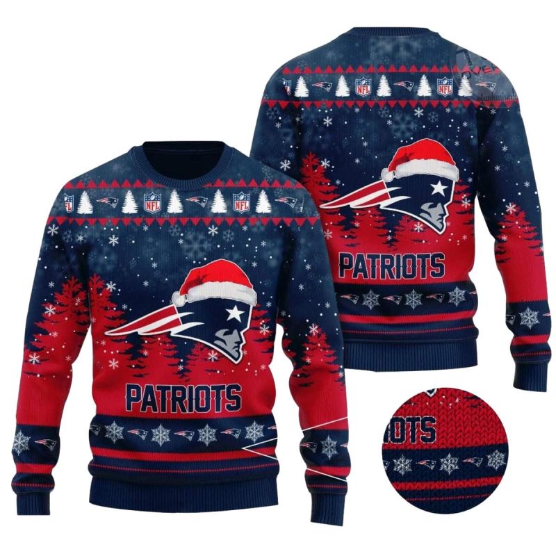 New England Patriots Logo Wearing Santa Hat Ugly Sweater 1