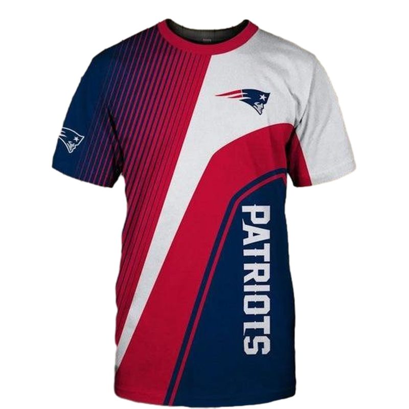 New England Patriots Lovely Logo Red Black And Blue Aop T Shirt 1