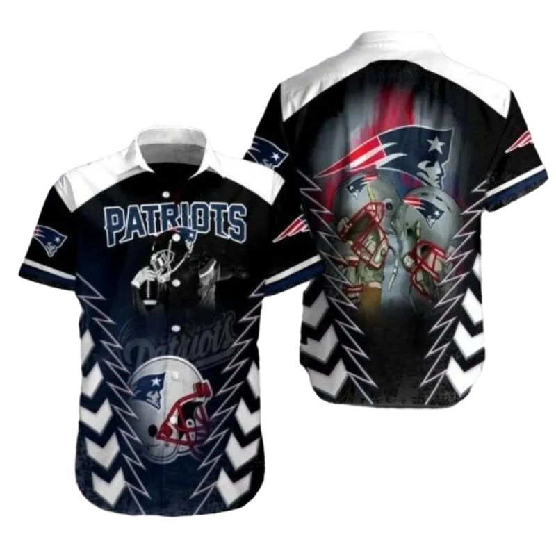 New England Patriots Monochrome Helmet And Lightning Hawaiian Shirt 1