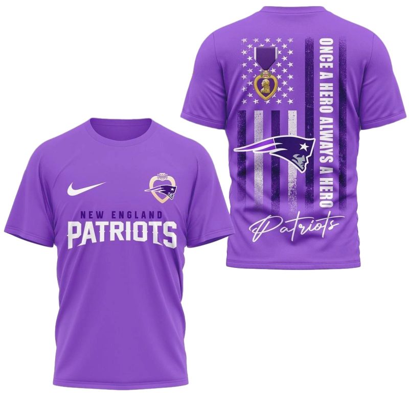 New England Patriots National Purple Heart Day Aop T Shirt 1