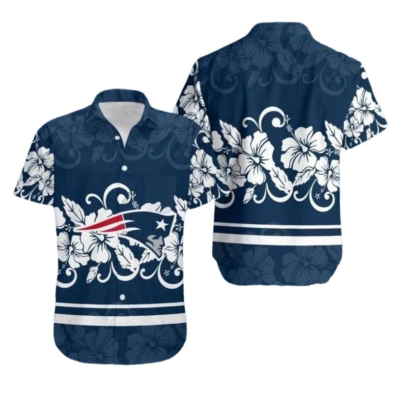 New England Patriots Navy Floral Crest Hawaiian Shirt 1