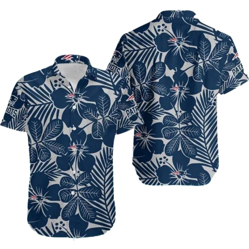 New England Patriots Navy Palm Leaf Hawaiian Shirt 1