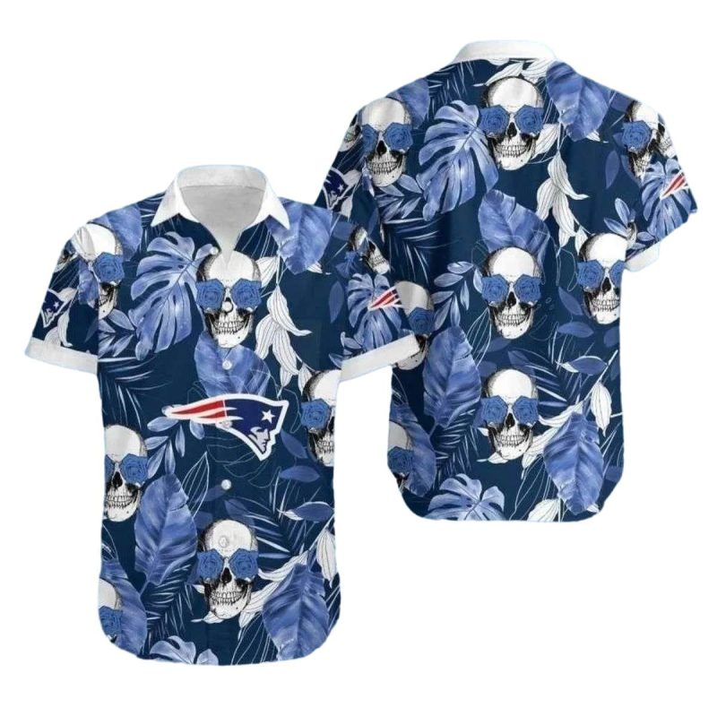 New England Patriots Oceanic Blue Floral Skull Hawaiian Shirt 1