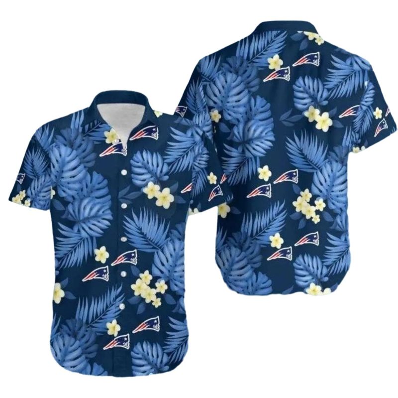 New England Patriots Palm Shadows White And Blue Beach Vibes Hawaiian Shirt 1