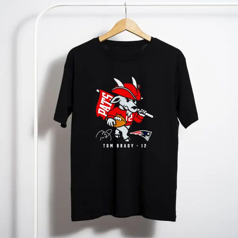 New England Patriots Pats Tom Brady 12 Goat Logo Illustrative Character T Shirt T Shirt 1