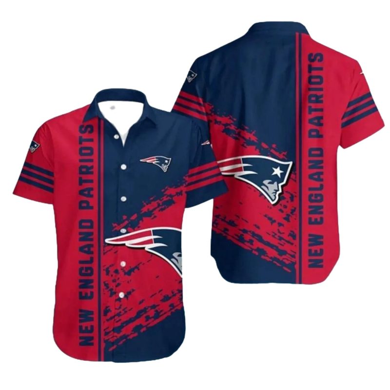 New England Patriots Red And Blue Bold Stripe Theme Hawaiian Shirt 1