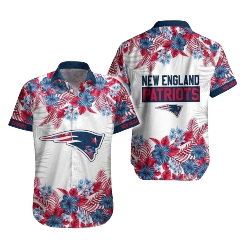New England Patriots Red And Blue Floral Hawaiian Shirt 1