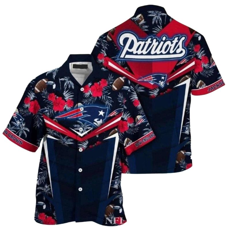 New England Patriots Red Hibiscus Floral Hawaiian Shirt 1