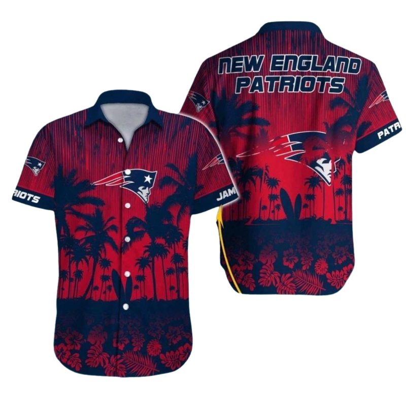 New England Patriots Red Palm Shadow Coconut Tree Hawaiian Shirt 1