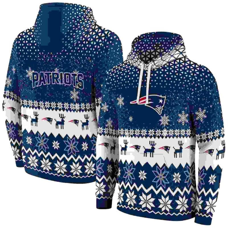 New England Patriots Reindeer Motif Blue Aop Hoodie 1