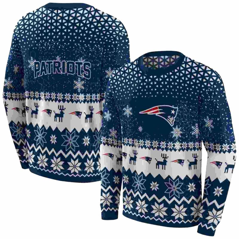 New England Patriots Reindeer Motif Blue Aop Sweatshirt 1