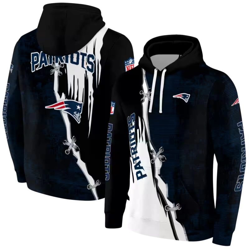 New England Patriots Ripped Pattern Blue Black White Aop Hoodie 1
