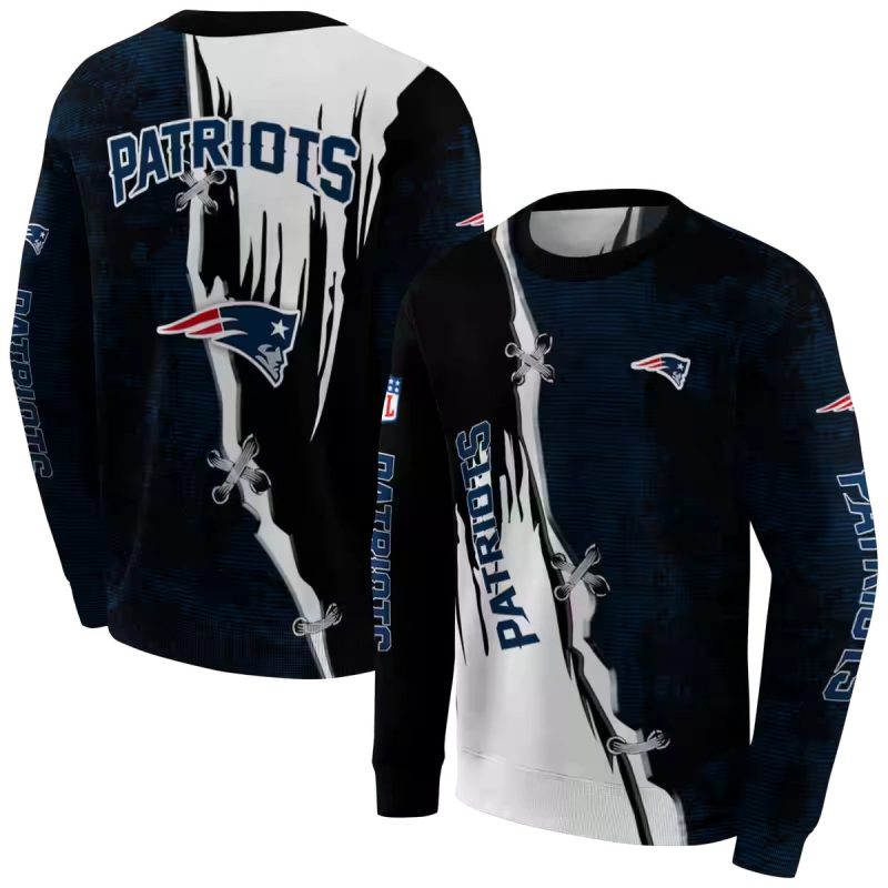 New England Patriots Ripped Pattern Blue Black White Aop Sweatshirt 1