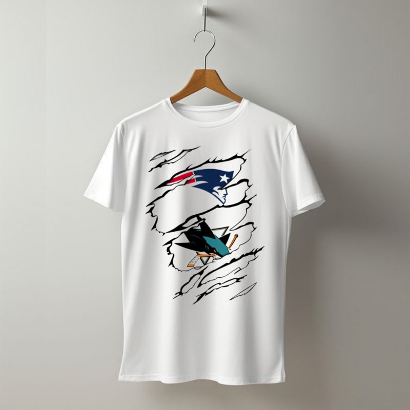 New England Patriots San Jose Sharks Ripped Tear T Shirt T Shirt 1