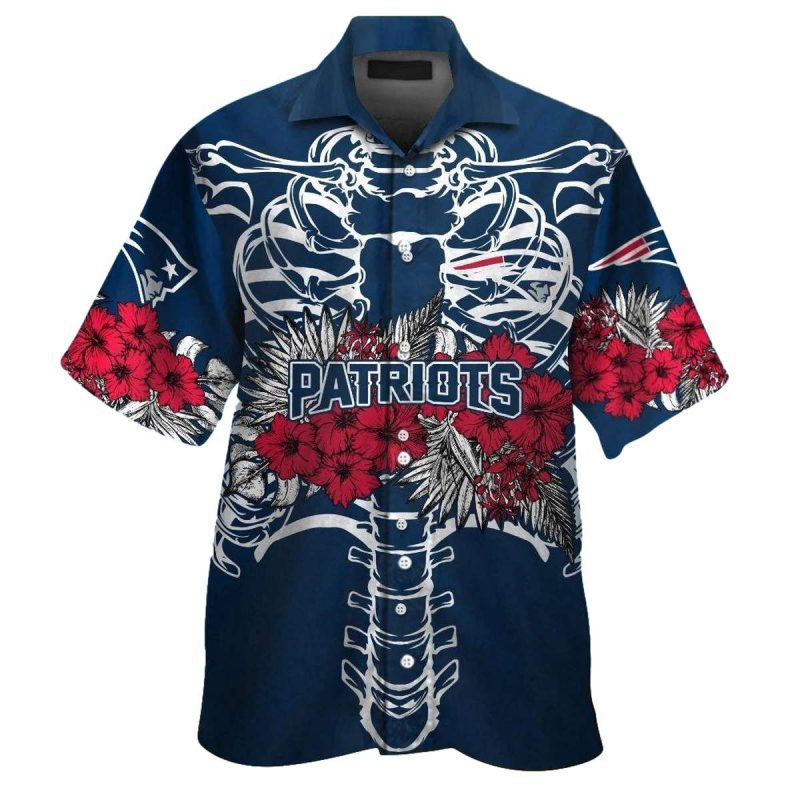New England Patriots Skeleton Flower Hawaiian Shirt 1