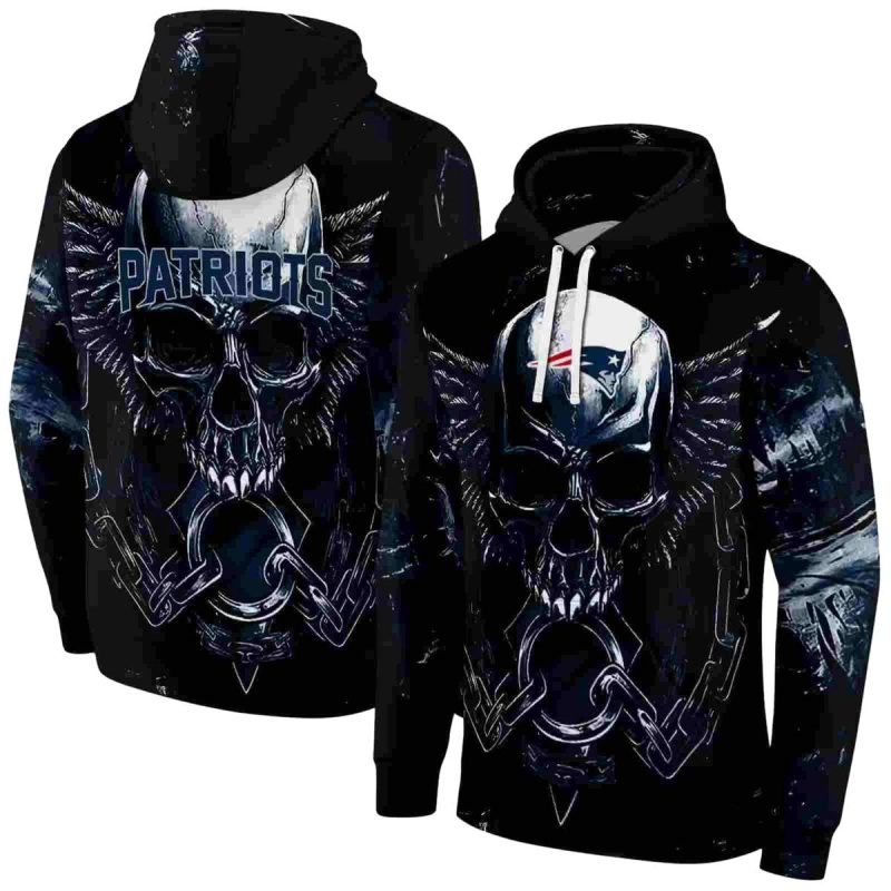 New England Patriots Skull Artwork Blue Black Aop Hoodie 1