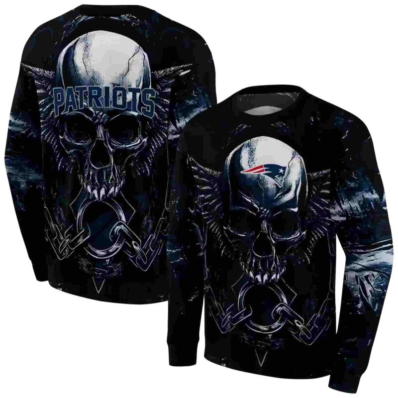 New England Patriots Skull Artwork Blue Black Aop Sweatshirt 1