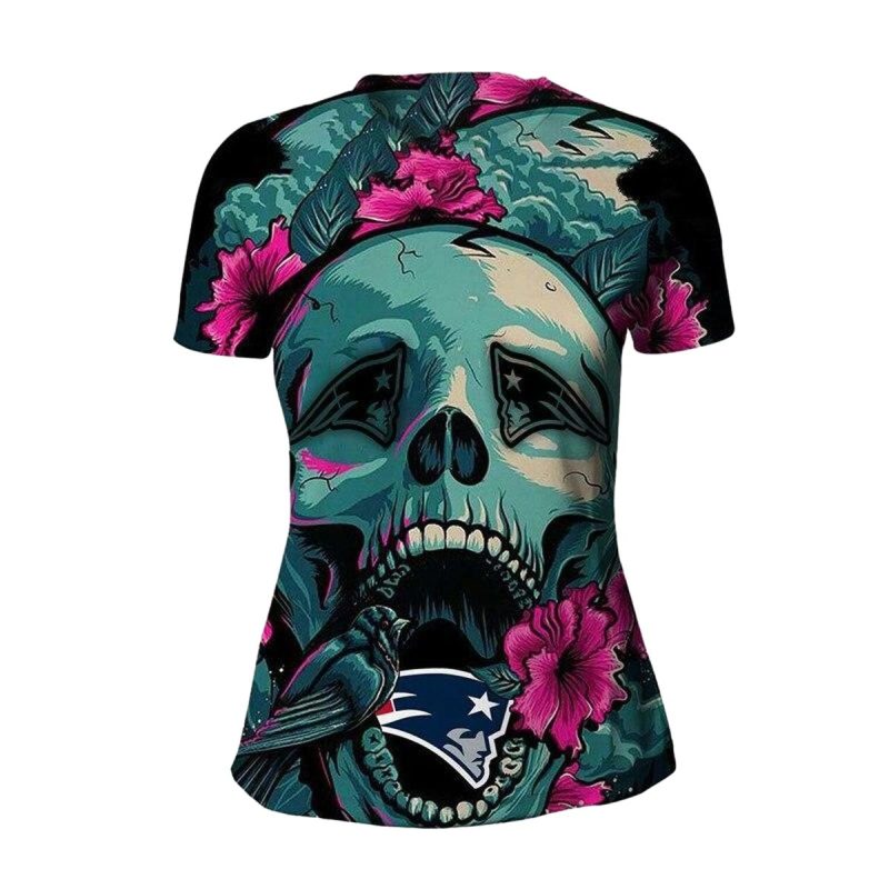 New England Patriots Skull Flower Aop T Shirt 1