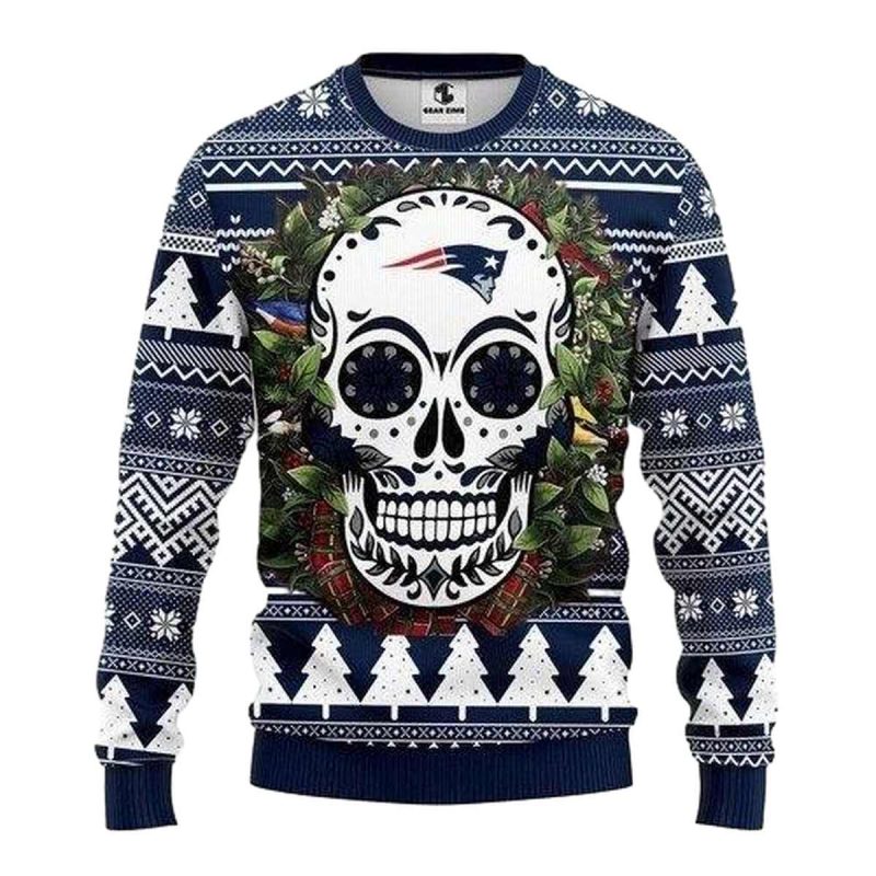 New England Patriots Skull Flower Ugly Sweater 1