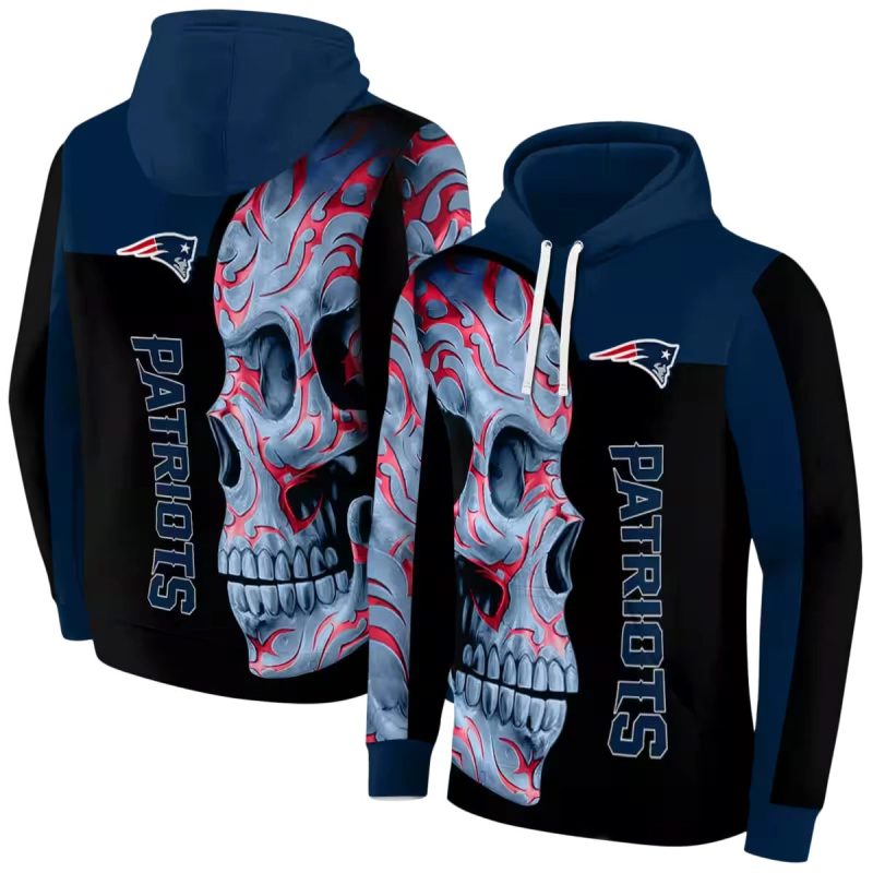 New England Patriots Skull Motif Blue Black Aop Hoodie 1