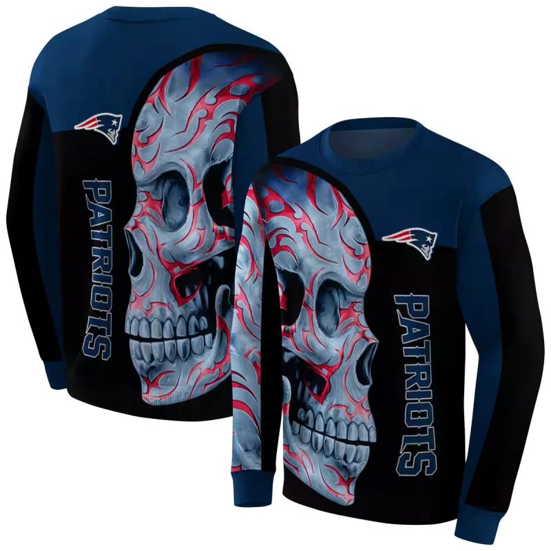 New England Patriots Skull Motif Blue Black Aop Sweatshirt 1