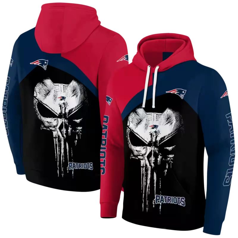 New England Patriots Skull Punisher Red Black Aop Hoodie 1