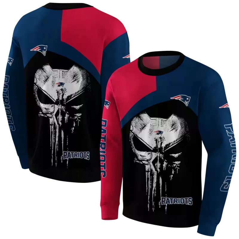 New England Patriots Skull Punisher Red Black Aop Sweatshirt 1