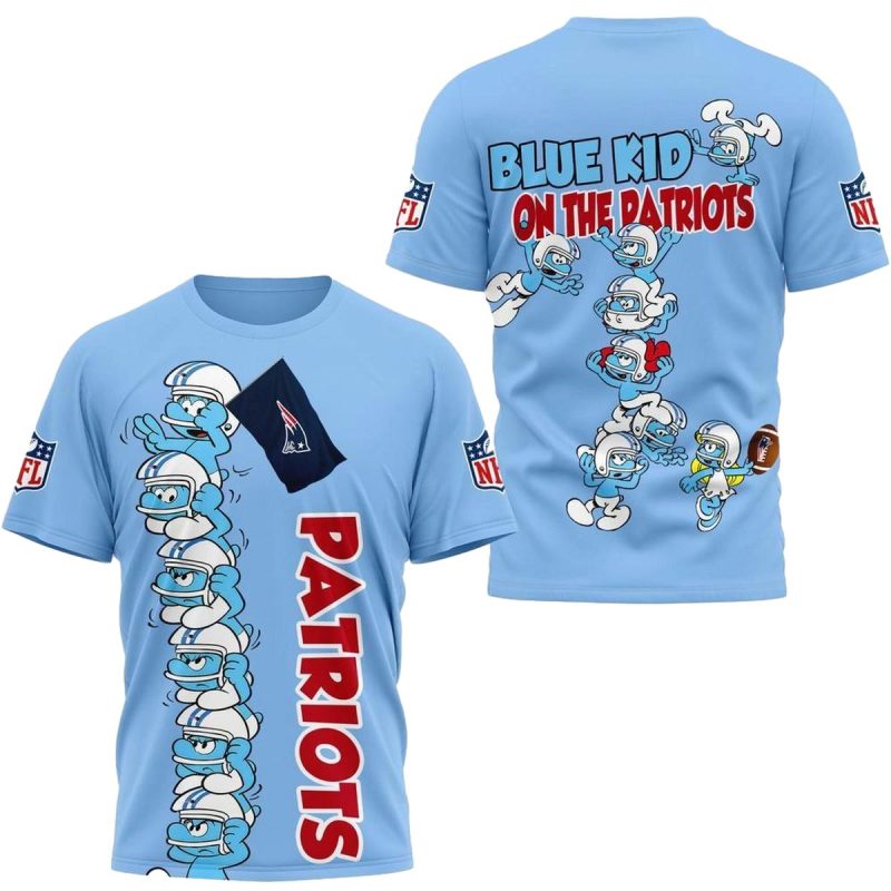 New England Patriots Smurfs Blue Kid On The Patriots Aop T Shirt 1