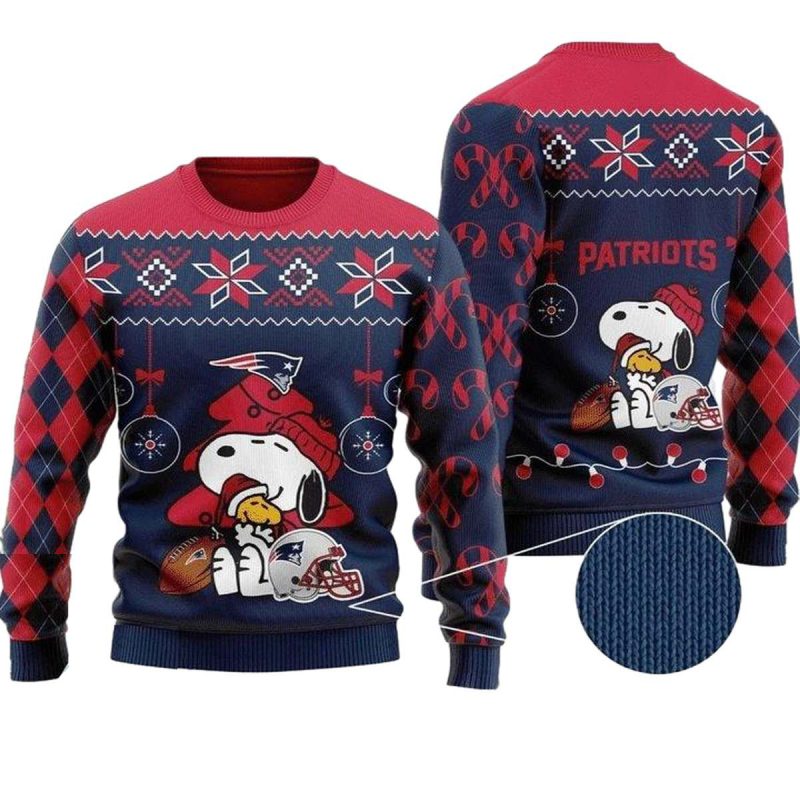 New England Patriots Snoopy Blue Red Ugly Sweater 1