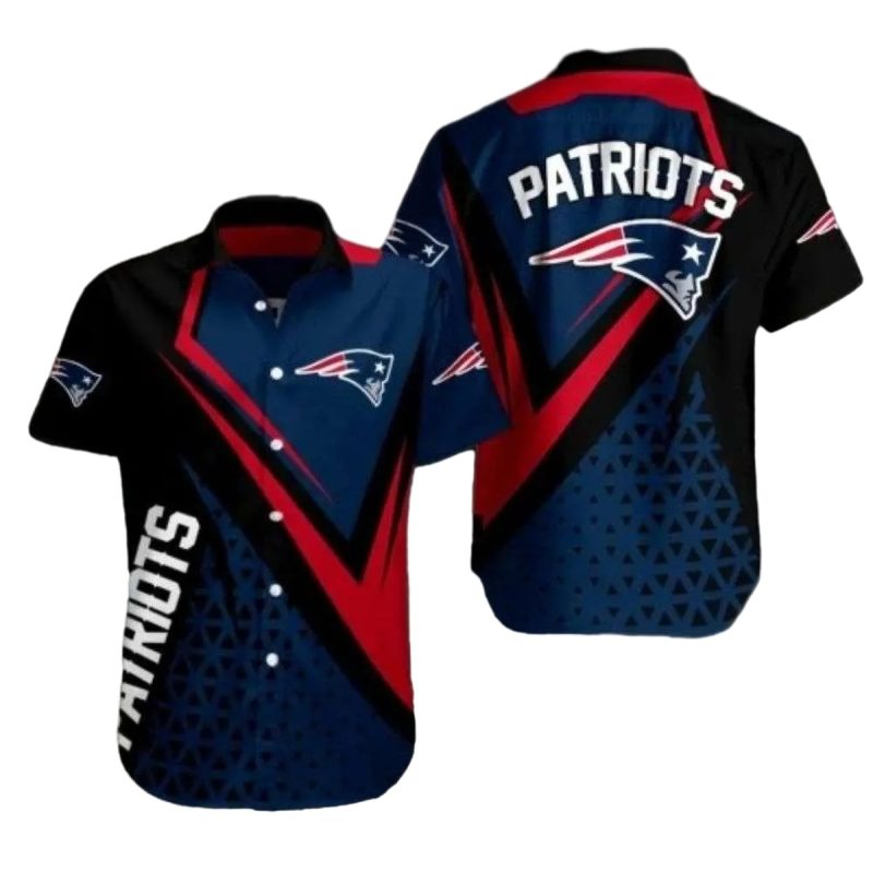 New England Patriots Strategic Play Navy And Red Geometric Strategy Design Hawaiian Shirt 1