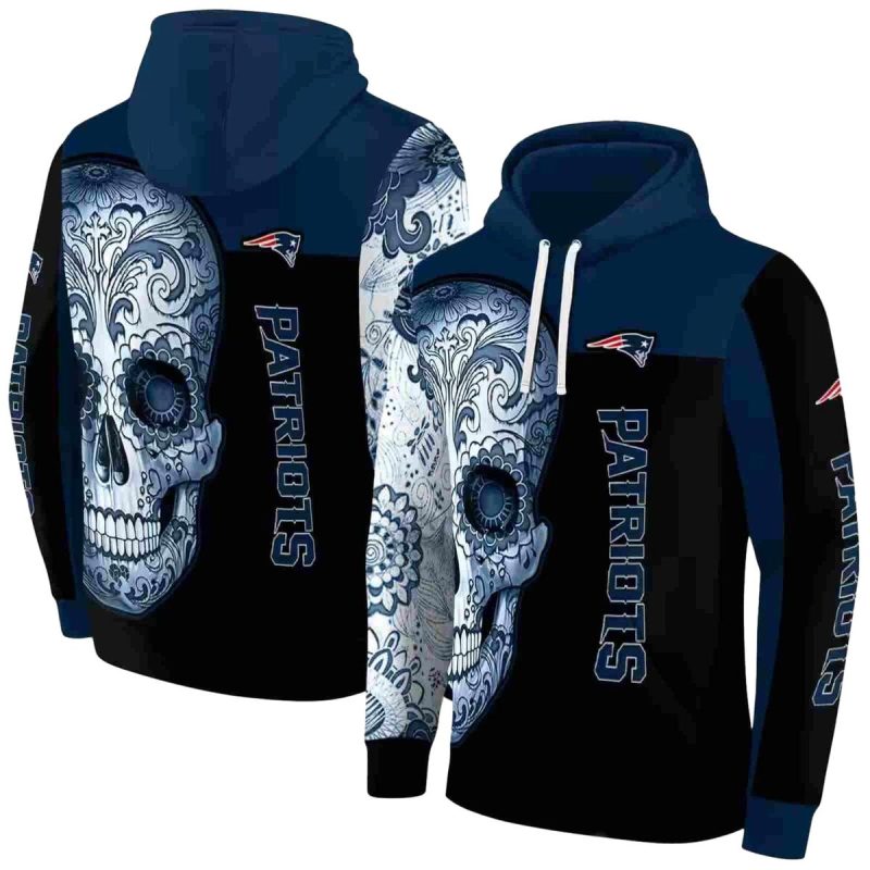 New England Patriots Sugar Skull Blue Black Aop Hoodie 1