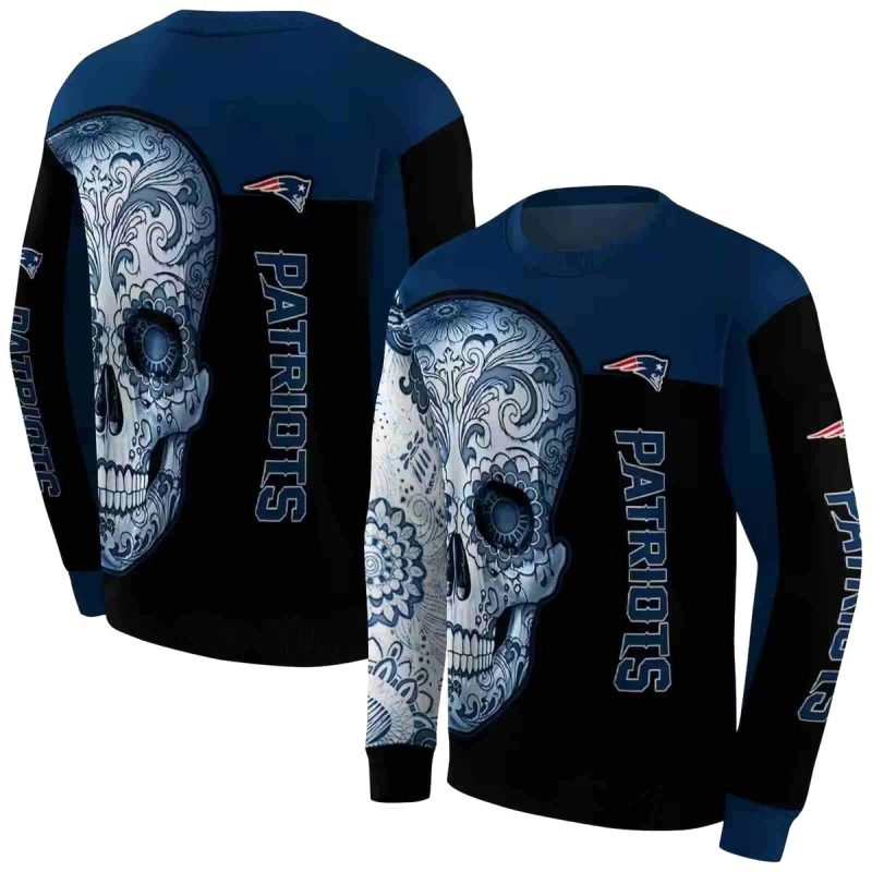 New England Patriots Sugar Skull Blue Black Aop Sweatshirt 1