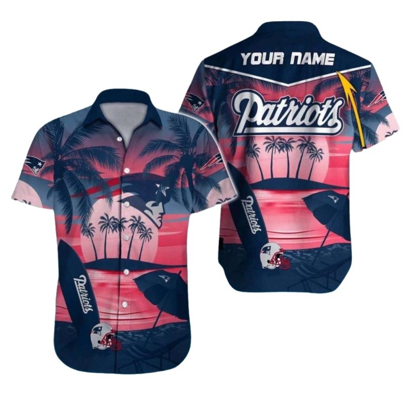 New England Patriots Sunset Beach With Coconut Tree Hawaiian Shirt 1