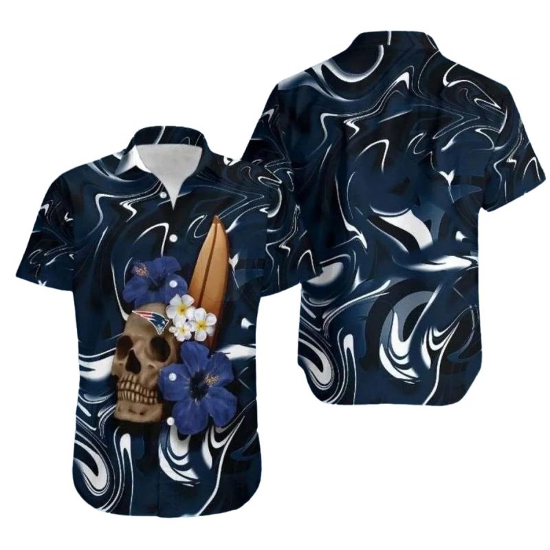 New England Patriots Surf And Skull Wave Patterns Floral Motifs Hawaiian Shirt 1
