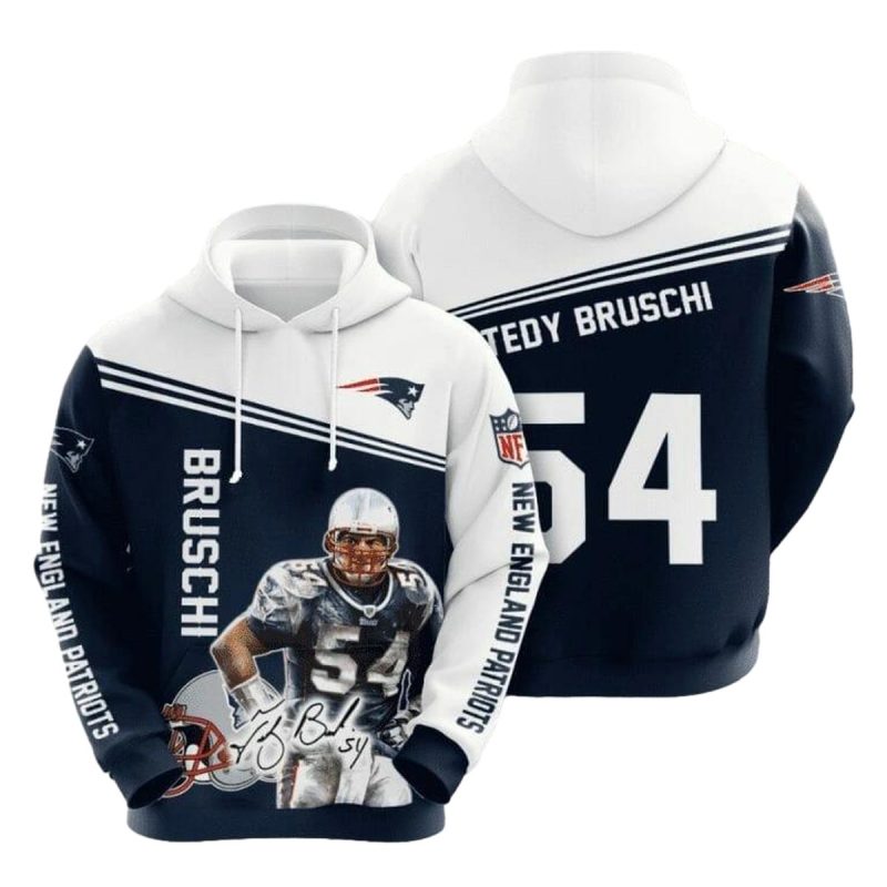 New England Patriots Tedy Bruschi Blue White Aop Hoodie 1
